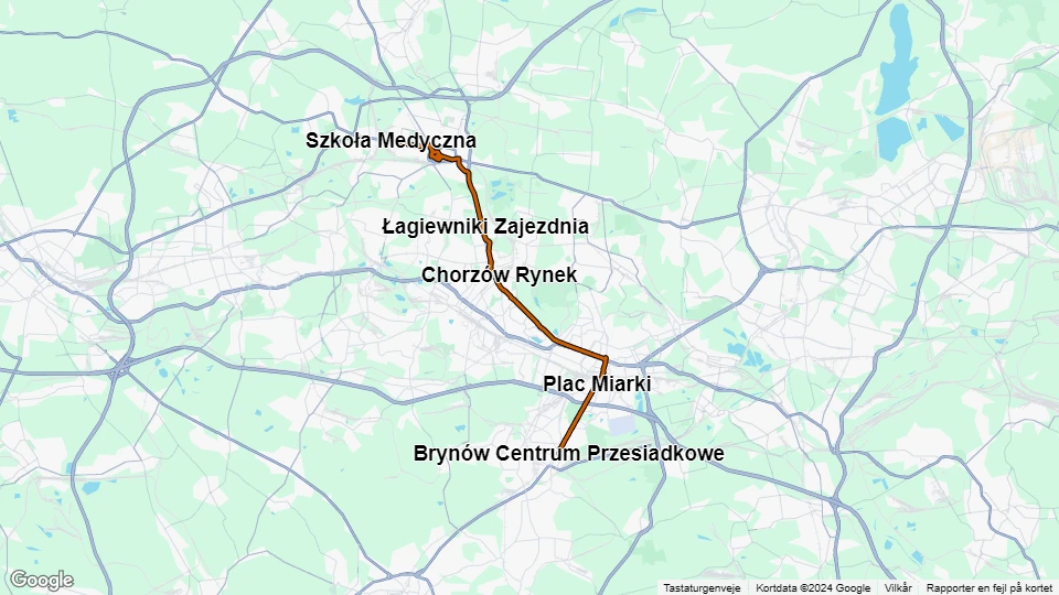 Kattowitz Straßenbahnlinie T6: Szkoła Medyczna - Brynów Centrum Przesiadkowe Linienkarte