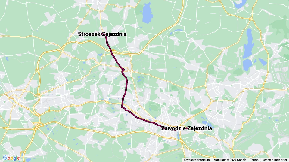 Kattowitz Straßenbahnlinie T7: Stroszek Zajezdnia - Zawodzie Zajezdnia Linienkarte