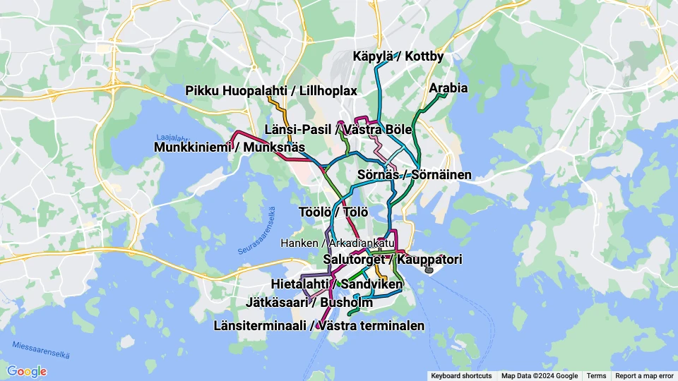 Kaupunkiliikenne / Stadstrafik Linienkarte