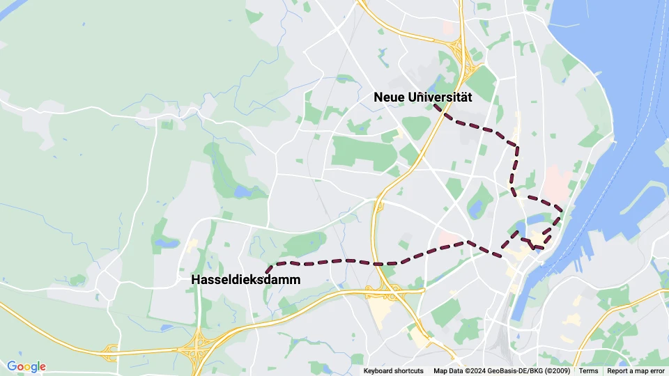Kiel Straßenbahnlinie 2: Neue Universität - Hasseldieksdamm Linienkarte