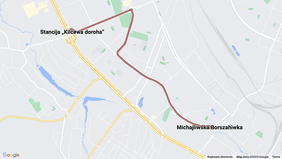 Kiew Regionallinie 2: Stancija „Kilcewa doroha” - Michajliwśka Borszahiwka Linienkarte