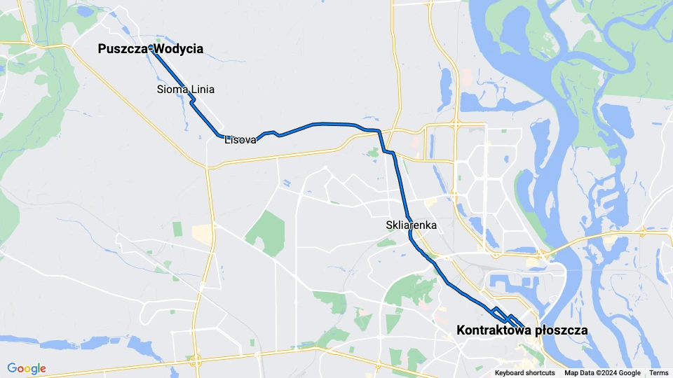 Kiew Straßenbahnlinie 12: Puszcza-Wodycia - Kontraktowa płoszcza Linienkarte