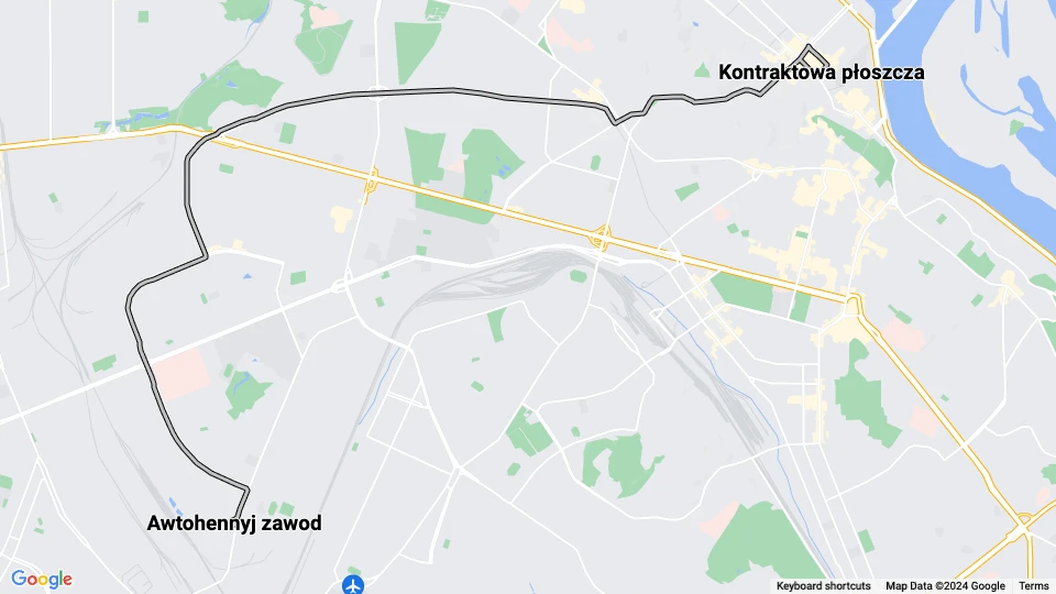 Kiew Straßenbahnlinie 14: Kontraktowa płoszcza - Awtohennyj zawod Linienkarte