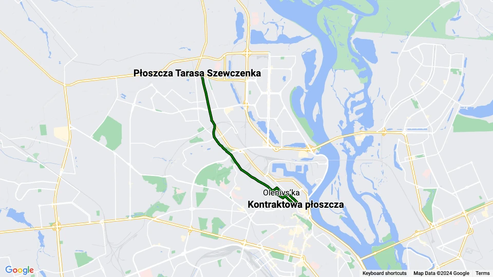 Kiew Straßenbahnlinie 19: Płoszcza Tarasa Szewczenka - Kontraktowa płoszcza Linienkarte