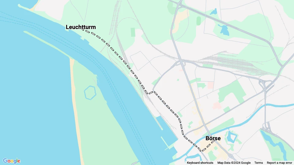 Klaipėda Straßenbahnlinie 2: Börse - Leuchtturm Linienkarte