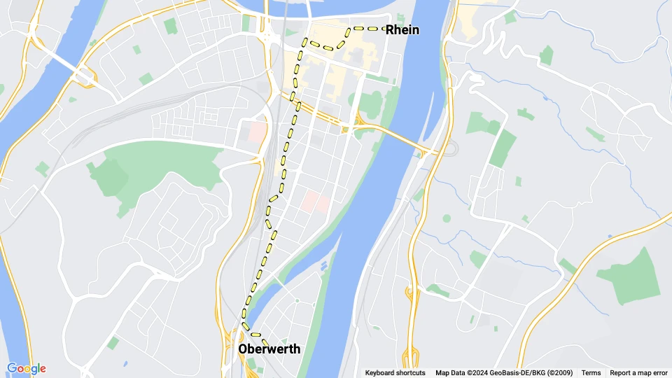 Koblenz Straßenbahnlinie 2: Oberwerth - Rhein Linienkarte