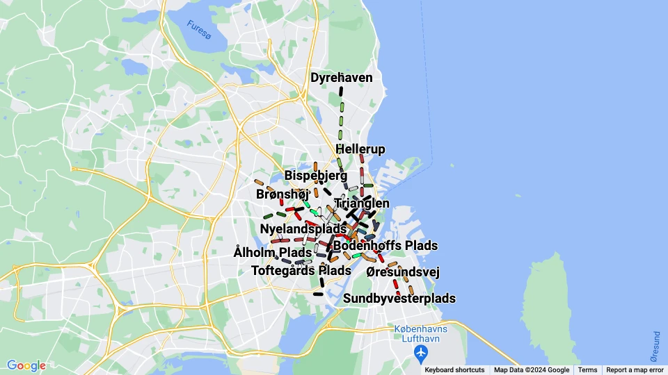 Københavns Sporveje (KS) Linienkarte