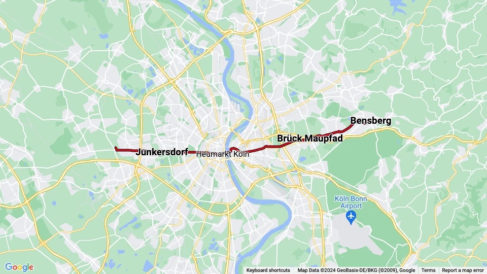 Köln Straßenbahnlinie 1 Linienkarte