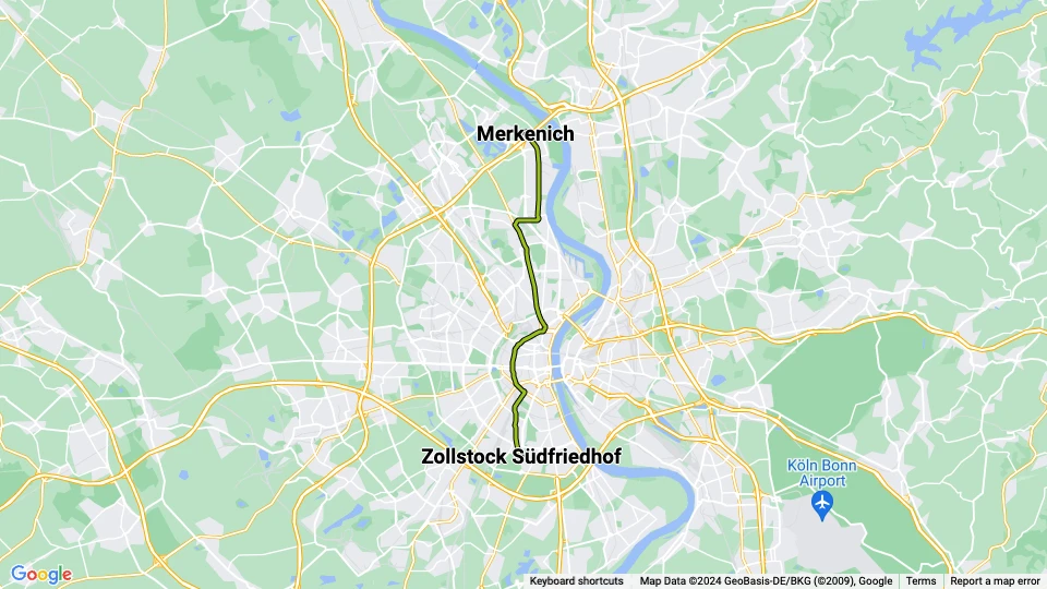 Köln Straßenbahnlinie 12: Zollstock Südfriedhof - Merkenich Linienkarte