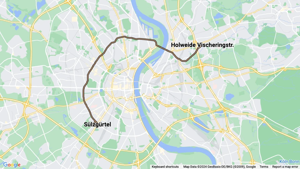 Köln Straßenbahnlinie 13: Sülzgürtel - Holweide Vischeringstr. Linienkarte