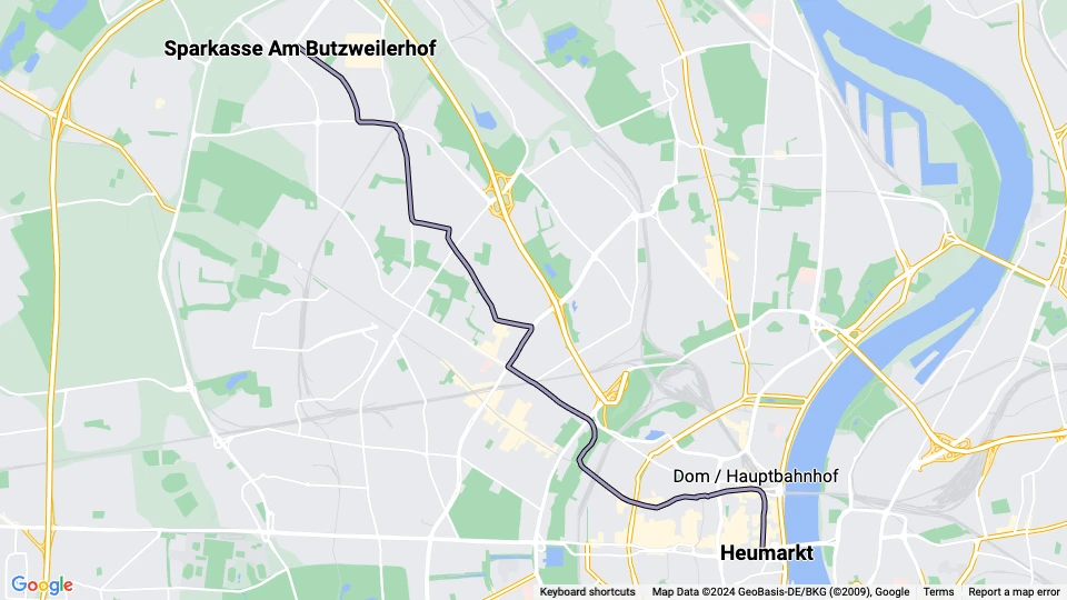 Köln Straßenbahnlinie 5: Sparkasse Am Butzweilerhof - Heumarkt Köln Linienkarte