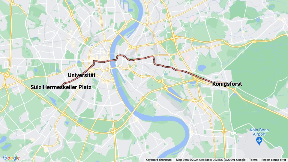 Köln Straßenbahnlinie 9 Linienkarte