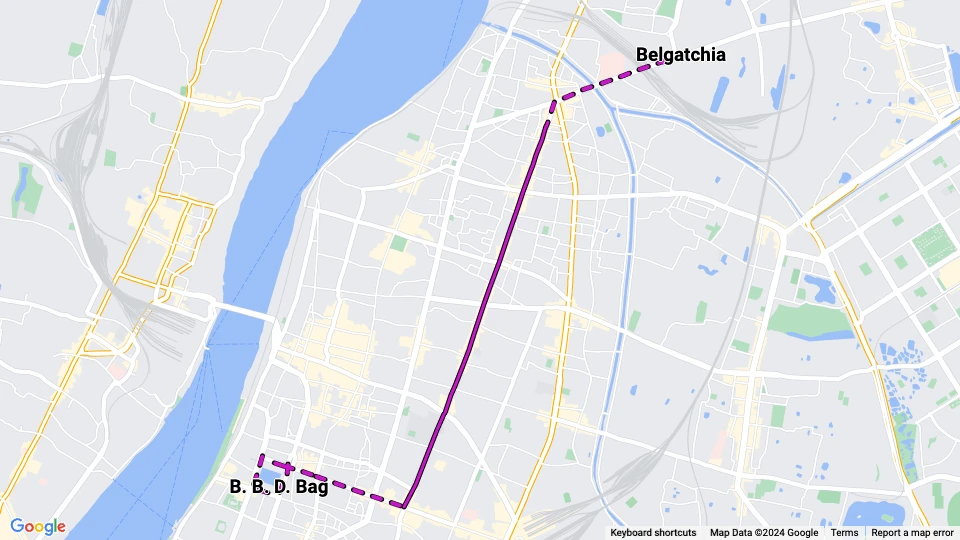 Kolkata Straßenbahnlinie 2: B. B. D. Bag - Belgatchia Linienkarte