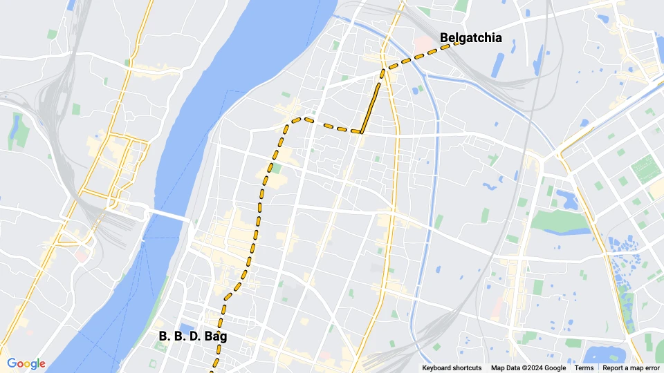 Kolkata Straßenbahnlinie 3: B. B. D. Bag - Belgatchia Linienkarte