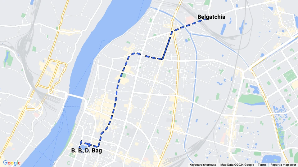Kolkata Straßenbahnlinie 4: B. B. D. Bag - Belgatchia Linienkarte