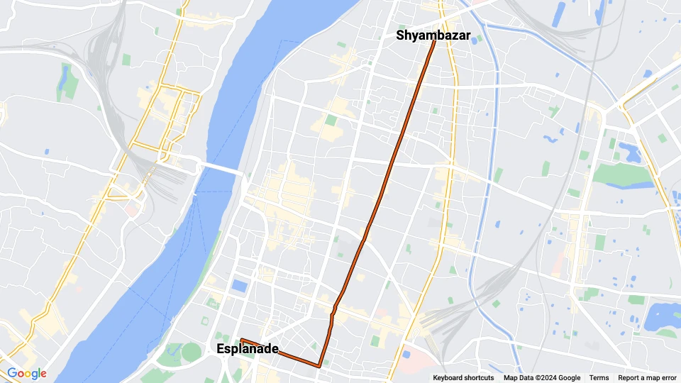 Kolkata Straßenbahnlinie 5: Shyambazar - Esplanade Linienkarte