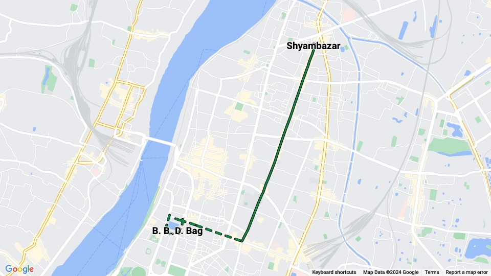 Kolkata Straßenbahnlinie 6: Shyambazar - B. B. D. Bag Linienkarte