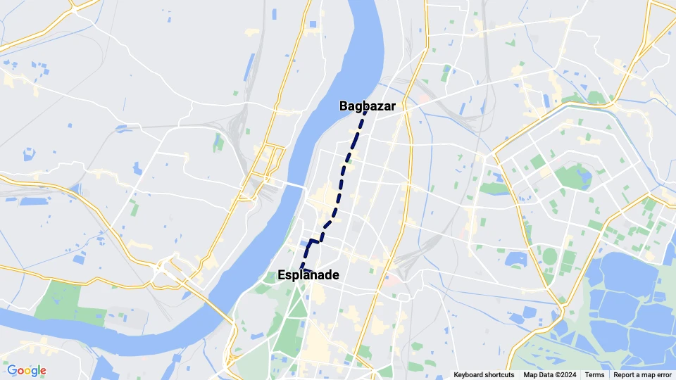 Kolkata Straßenbahnlinie 8: Esplanade - Bagbazar Linienkarte