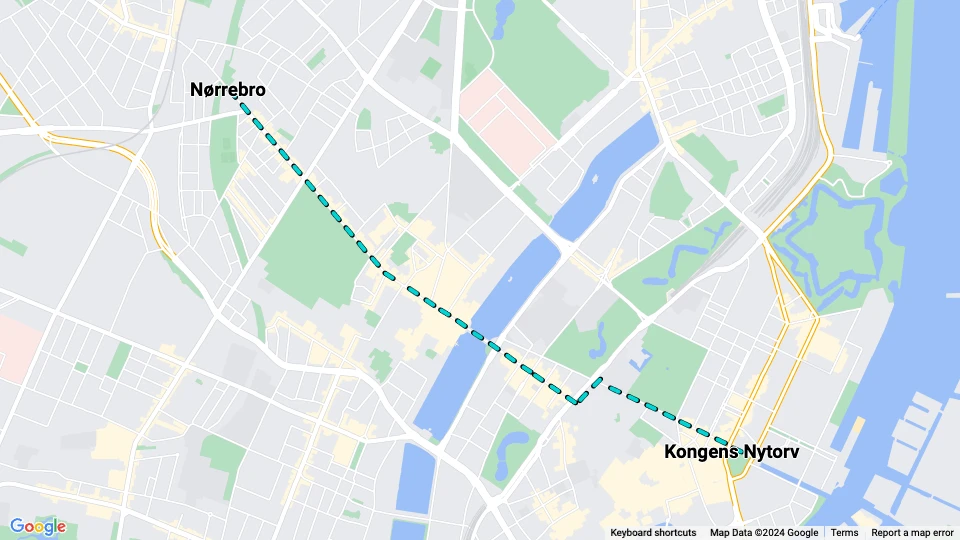 Kopenhagen Elektriske Sporveje: Kongens Nytorv - Nørrebro Linienkarte