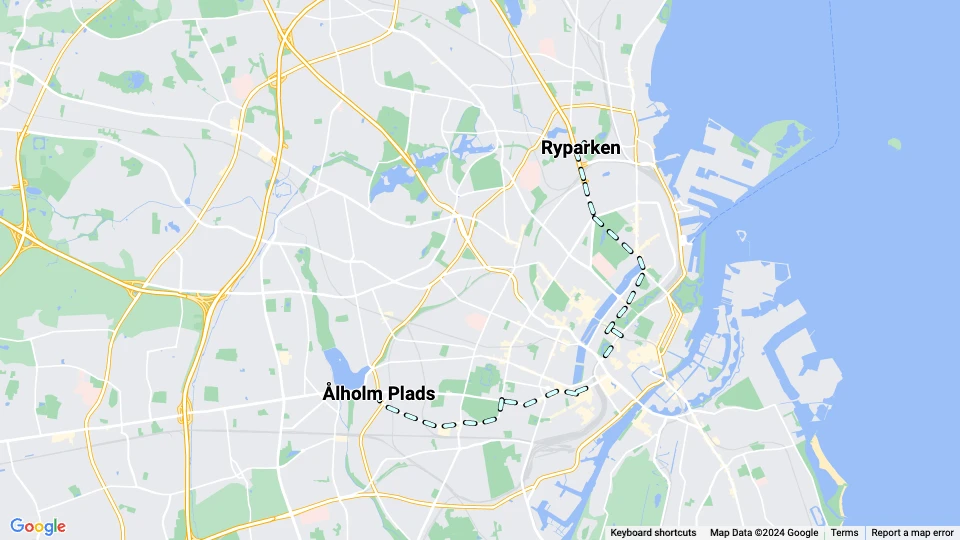 Kopenhagen Nachtlinie C: Ålholm Plads - Ryparken Linienkarte