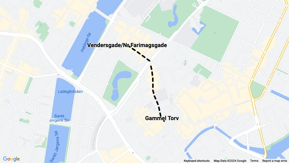Kopenhagen Pferdebahnlinie 11: Gammel Torv - Vendersgade/Nr Farimagsgade Linienkarte
