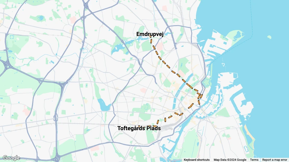 Kopenhagen Straßenbahnlinie 10: Emdrupvej - Toftegårds Plads Linienkarte