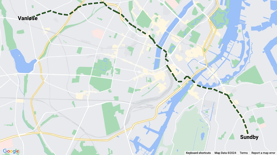 Kopenhagen Straßenbahnlinie 13: Sundby - Vanløse Linienkarte
