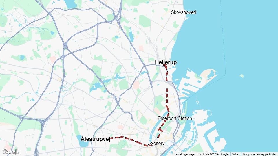 Kopenhagen Straßenbahnlinie 14: Ålestrupvej - Hellerup Linienkarte