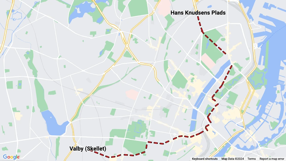 Kopenhagen Straßenbahnlinie 15: Hans Knudsens Plads - Valby (Skellet) Linienkarte