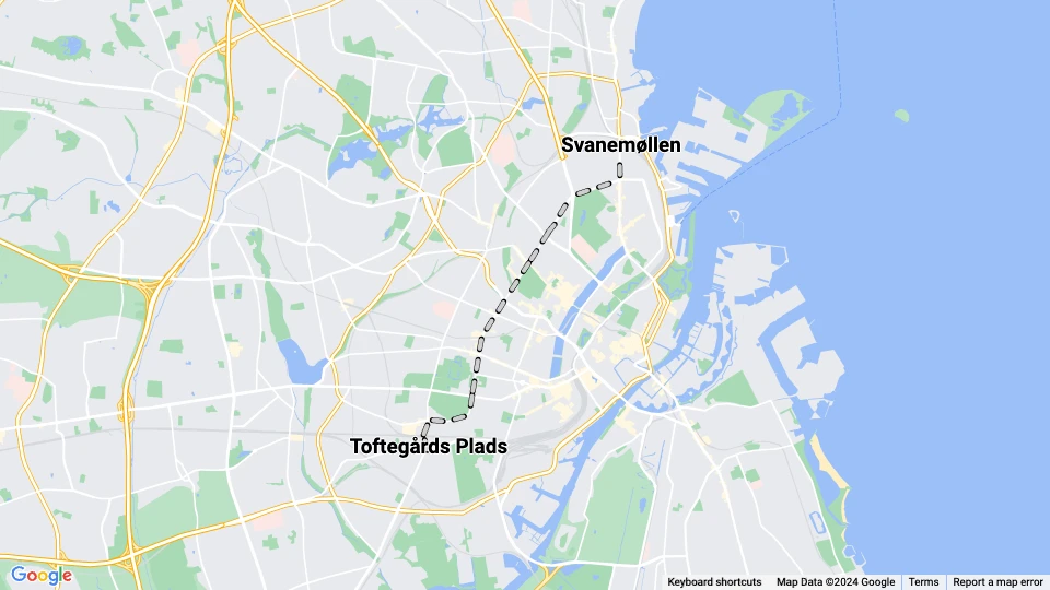 Kopenhagen Straßenbahnlinie 18: Svanemøllen - Toftegårds Plads Linienkarte