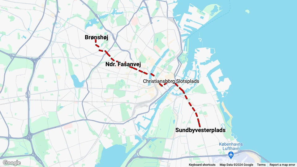 Kopenhagen Straßenbahnlinie 2: Brønshøj - Sundbyvesterplads Linienkarte