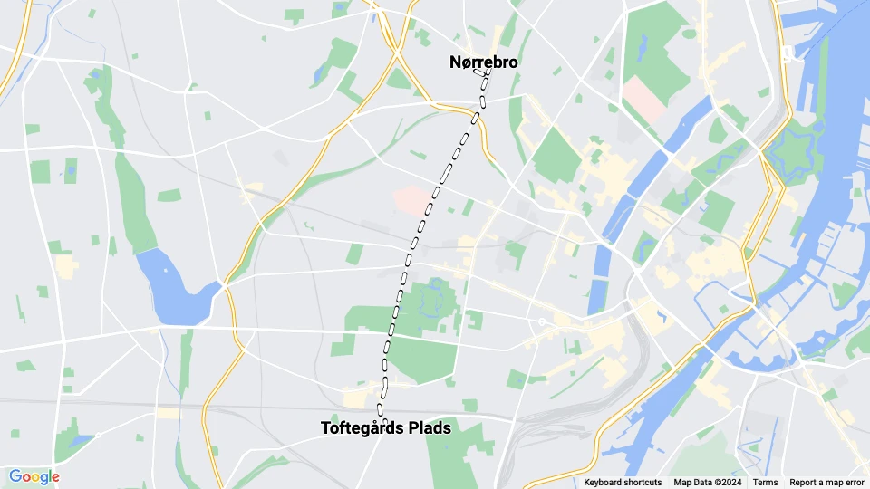 Kopenhagen Straßenbahnlinie 20: Toftegårds Plads - Nørrebro Linienkarte