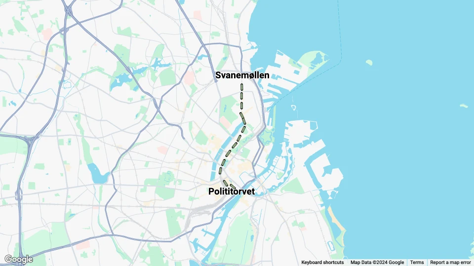 Kopenhagen Straßenbahnlinie 4: Svanemøllen - Polititorvet Linienkarte