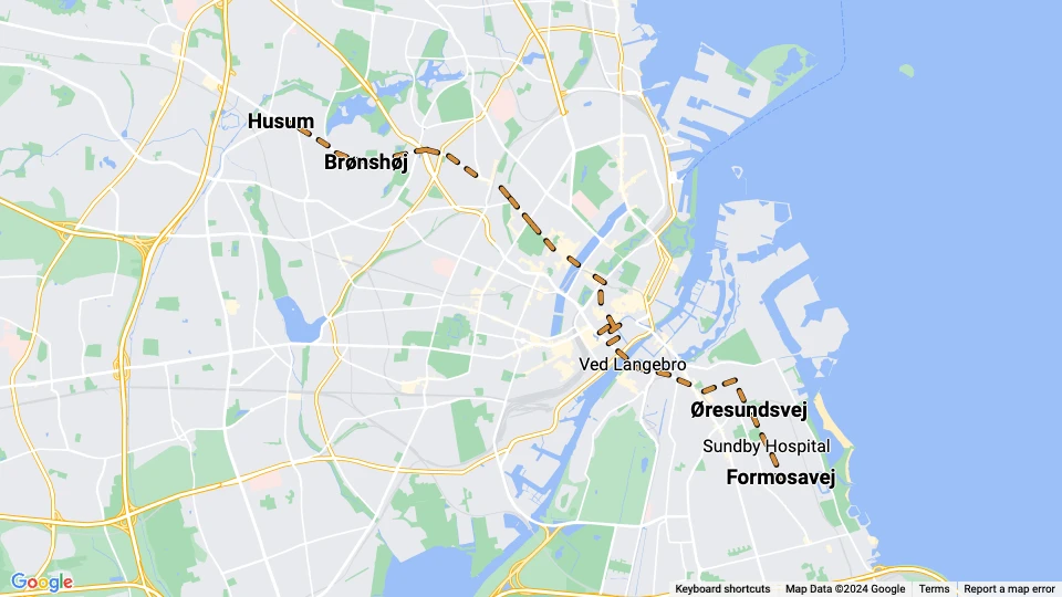 Kopenhagen Straßenbahnlinie 5: Husum - Formosavej Linienkarte