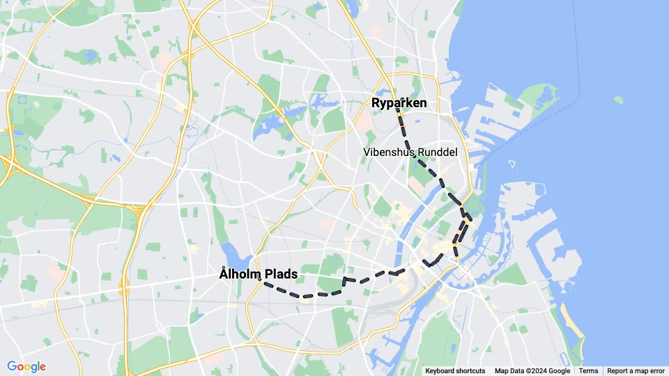 Kopenhagen Straßenbahnlinie 6: Ålholm Plads - Ryparken Linienkarte