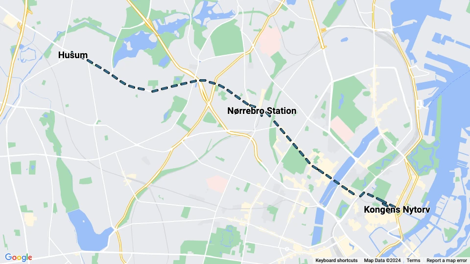 Kopenhagen Straßenbahnlinie 7: Husum - Kongens Nytorv Linienkarte