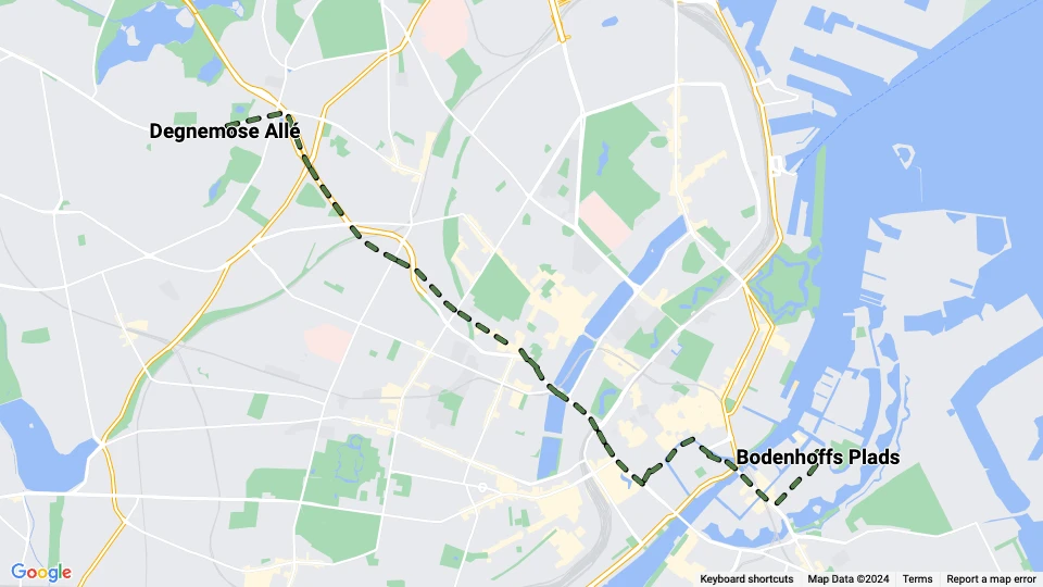Kopenhagen Straßenbahnlinie 8: Degnemose Allé - Bodenhoffs Plads Linienkarte