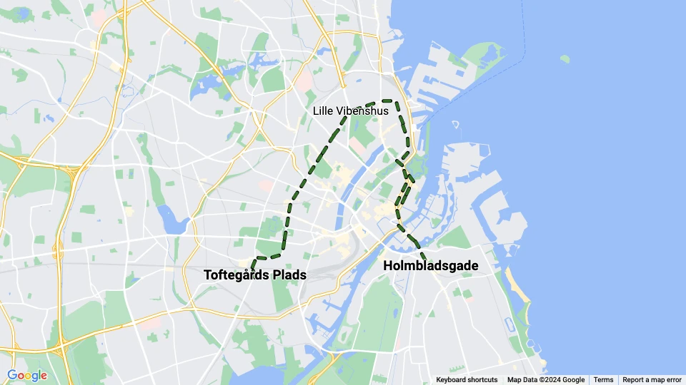 Kopenhagen Straßenbahnlinie 9: Toftegårds Plads - Holmbladsgade Linienkarte