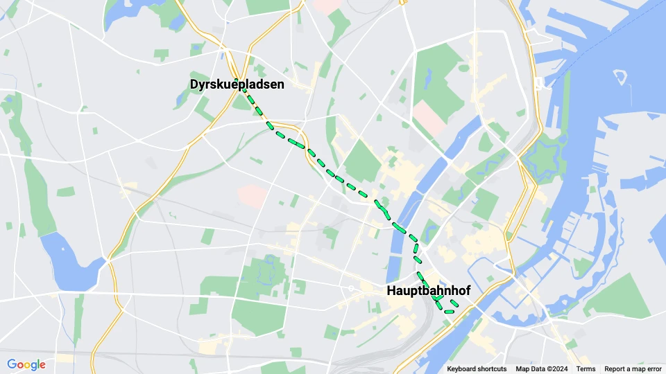 Kopenhagen Tiershow Linie Buh: Hauptbahnhof - Dyrskuepladsen Linienkarte