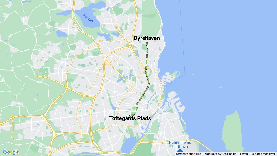 Kopenhagen Valby Skovlinie: Toftegårds Plads - Dyrehaven Linienkarte