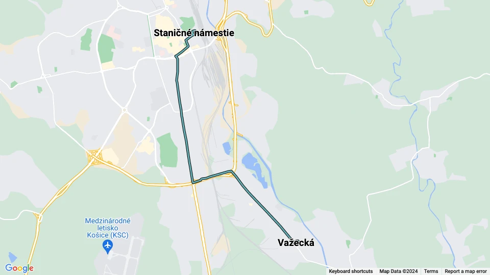 Košice Straßenbahnlinie 3: Staničné námestie - Važecká Linienkarte