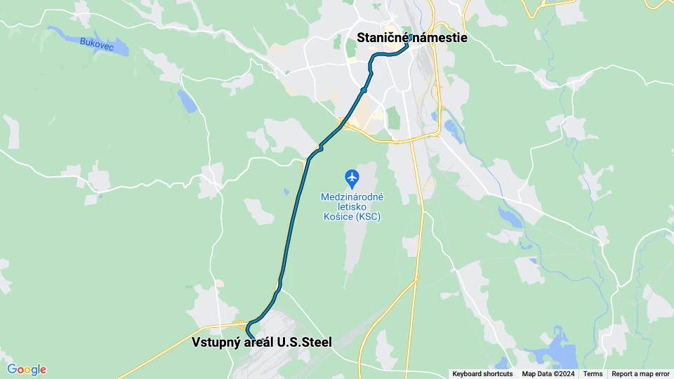 Košice Zusätzliche Linie R1: Staničné námestie - Vstupný areál U.S.Steel Linienkarte
