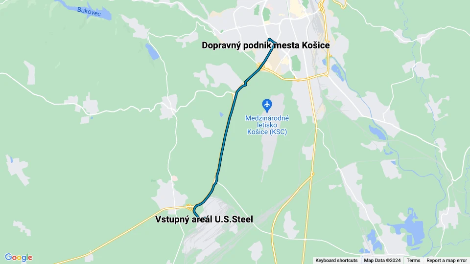 Košice Zusätzliche Linie R6: Vstupný areál U.S.Steel - Dopravný podnik mesta Košice Linienkarte