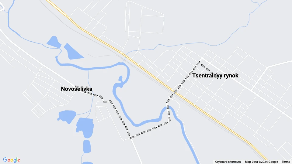 Kostjantyniwka Straßenbahnlinie 3: Tsentralnyy rynok - Novoselivka Linienkarte