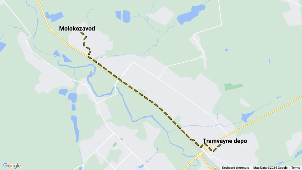 Kostjantyniwka Straßenbahnlinie 4: Tramvayne depo - Molokozavod Linienkarte