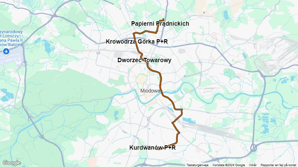 Krakau Schnelllinie 50: Górka Narodowa P+R - Kurdwanów P+R Linienkarte