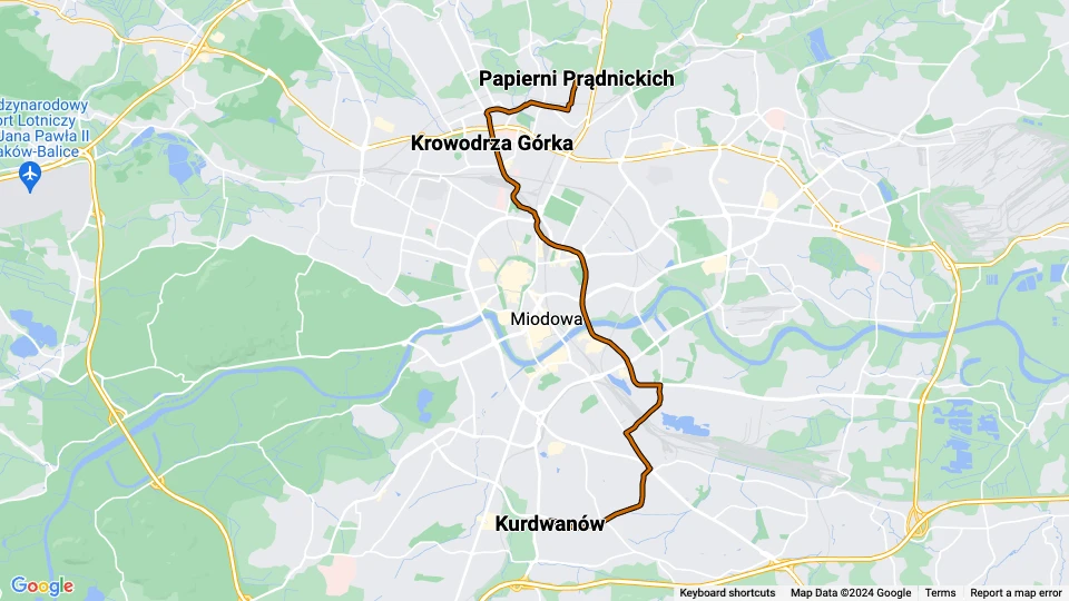 Krakau Schnelllinie 50: Papierni Prądnickich - Kurdwanów Linienkarte