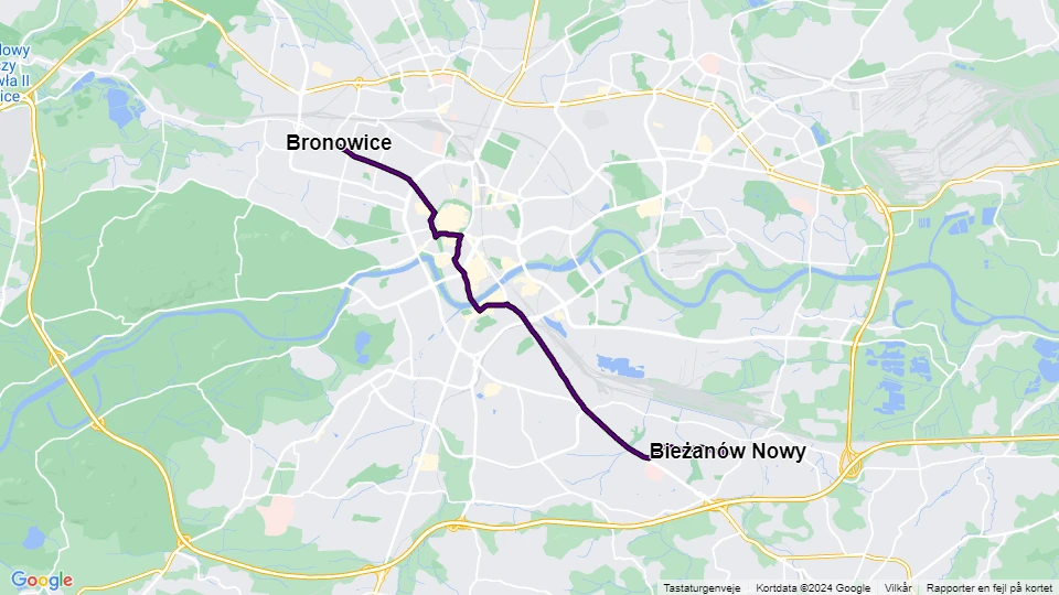 Krakau Straßenbahnlinie 13: Bieżanów Nowy - Bronowice Linienkarte