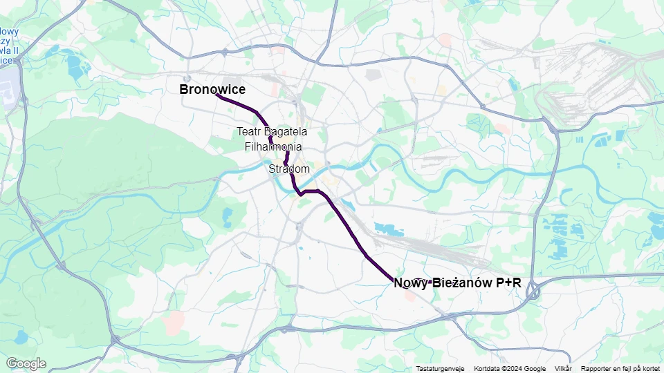 Krakau Straßenbahnlinie 13: Nowy Bieżanów P+R - Bronowice Linienkarte