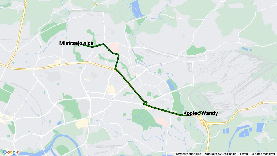 Krakau Straßenbahnlinie 16: Mistrzejowice - Kopiec Wandy Linienkarte